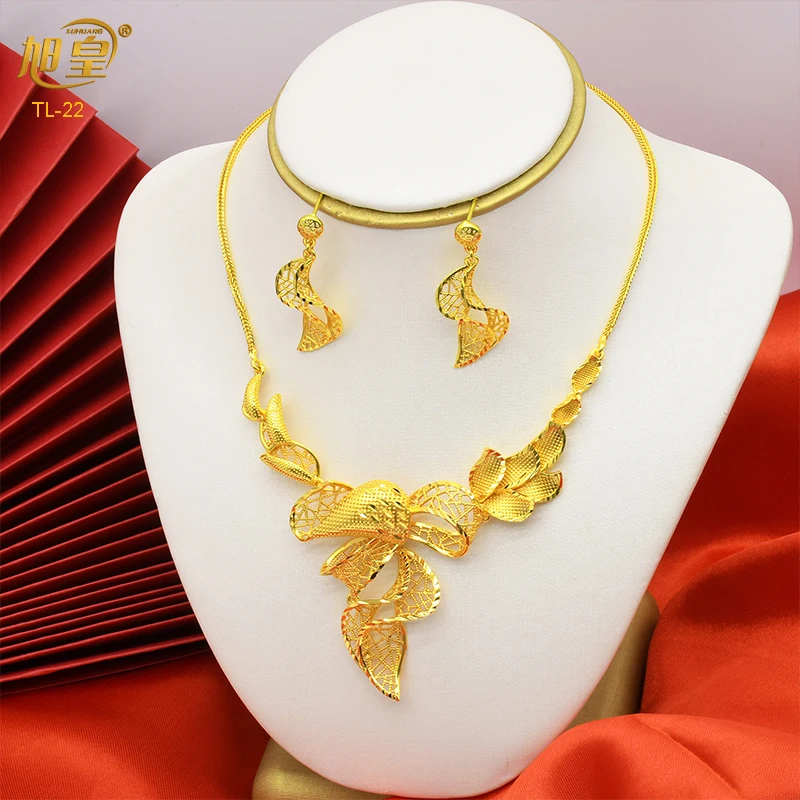 

XUHUANG Dubai Luxury Necklace Earrings Jewelry Sets Arabic Ethiopian Nigerian Banquet Wedding Party Choker Jewellery Set Gifts