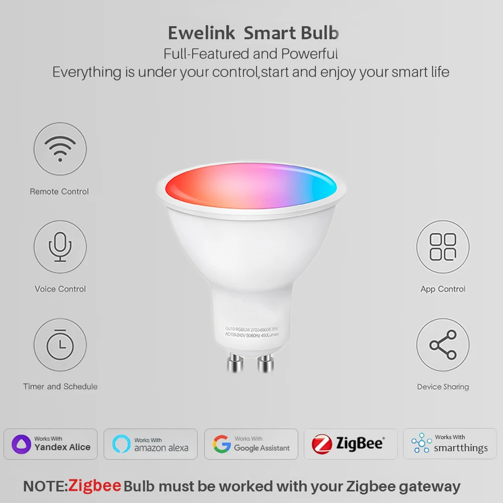 Jewelink-zigbee-スマートLED電球,g10,wi-fi,rgb,cw,ww,LED電球,alexa,Google,スパンデックスsmartThingsで動作