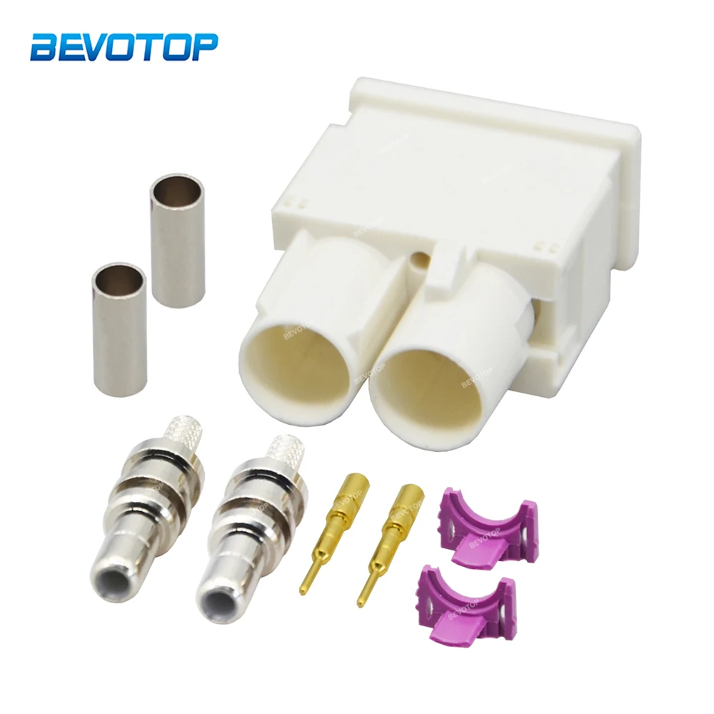 1PCS BEVOTOP Double Fakra B Male Plug Twin Fakra II SMB Connector 50 Ohm RF Coaxial Connectors Dual Fakra for RG316/ RG174 Cable