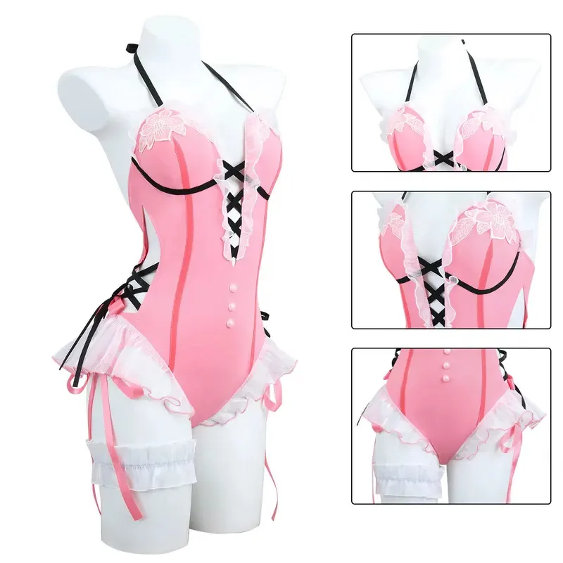 나라카: 블레이드포인트 셴 미아오 코스프레 의상 섹시한 핑크 버니걸 사랑스러운 여름 수영복 여성용