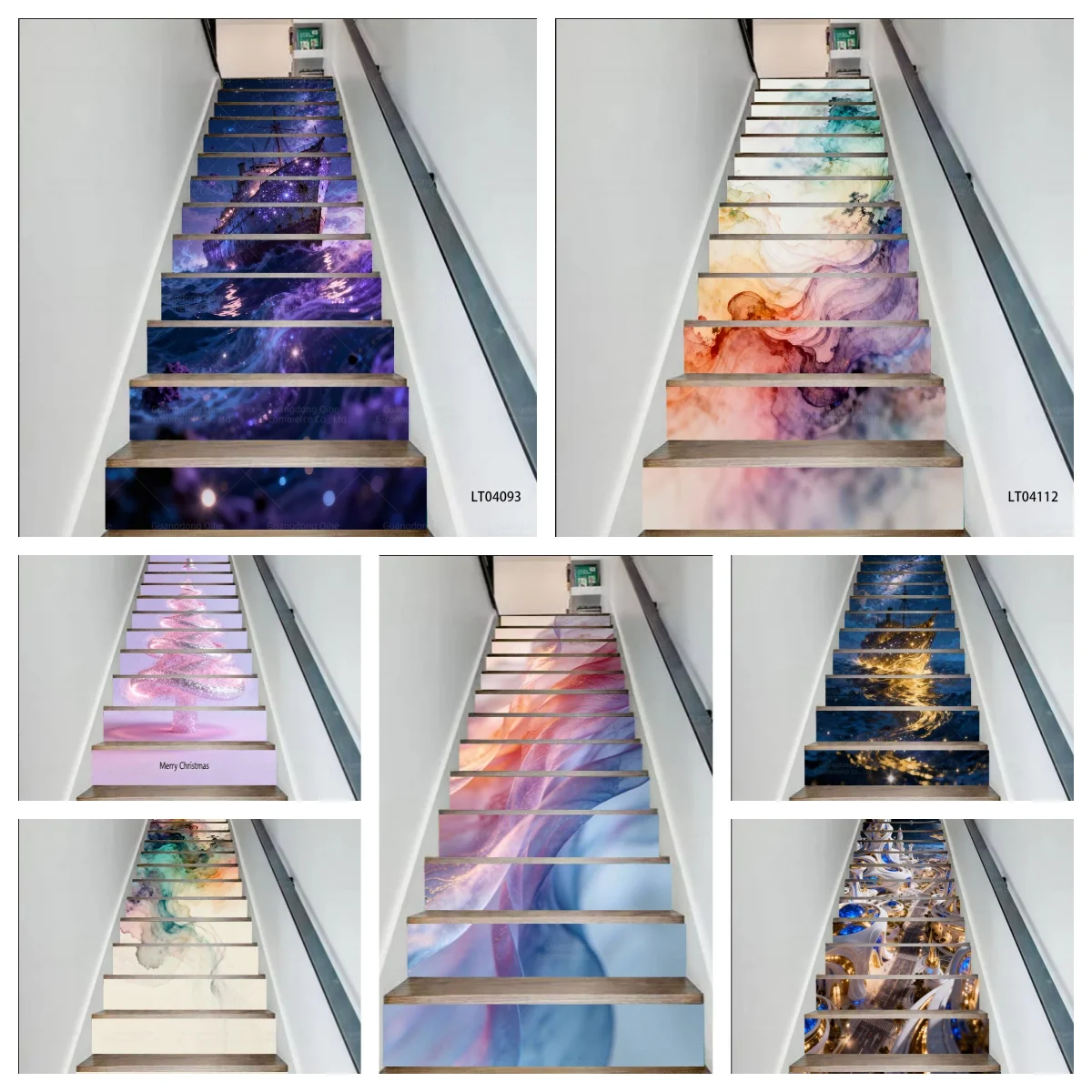 Colorful Light & Ink Wash Painting PVC Stair Decals - Waterproof, Wear-Resistant & Self-Adhesive