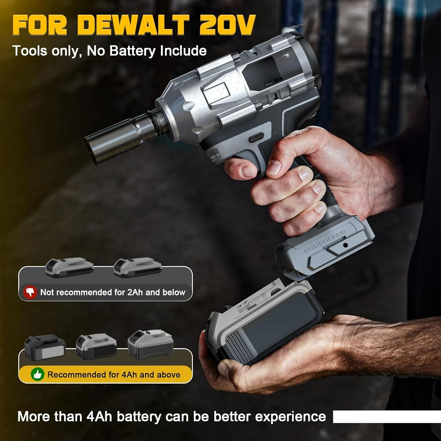 

Cordless Impact Wrench 1/2 inch for 20v Battery, 900FT-LBS(1200N.m) Brushless Electric Impact Gun for Car Home