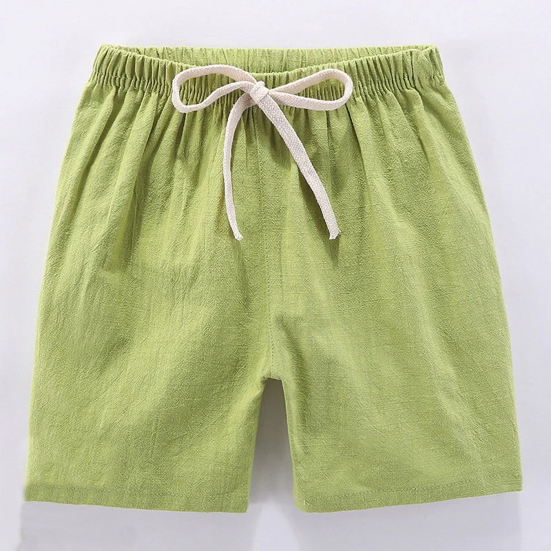 Kids Beach Shorts For Boys Girls Cotton Linen Breathable Elastic Waist Baby Short Pants Summer Thin Children\'s Short 2-10Years
