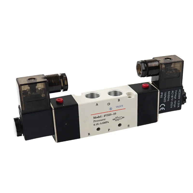 4V320-10 2 Position 5 Ways Air Outlet=3/8 Exhaust=1/4 Replaceable 12V 24V 110V 220V Pneumatic Solenoid Valve