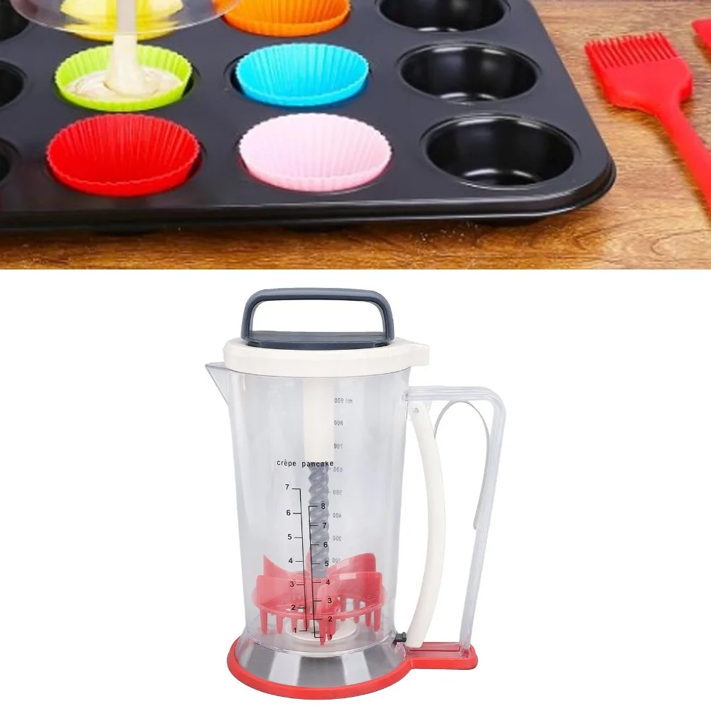 ABS Pancake Batter Dispenser 900ml Capacity Squeeze Handle Cupcake Batter Separator Transparent Red Black White Mixing Function