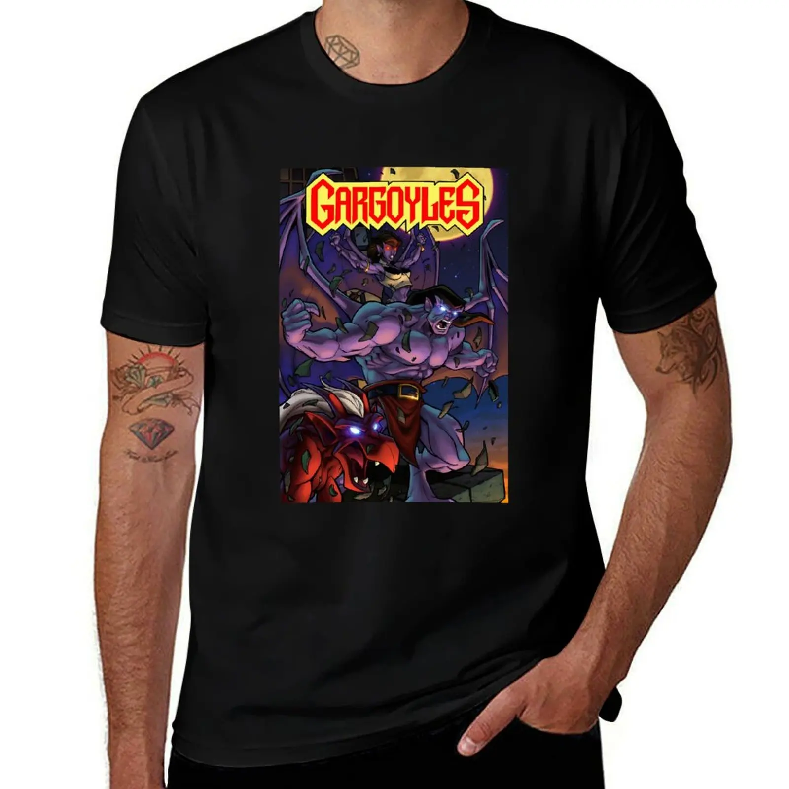 Retro Art Love Gargoyles Cartoon Characters T-Shirt Basic Casual Short Sleeve Cotton Shirt
