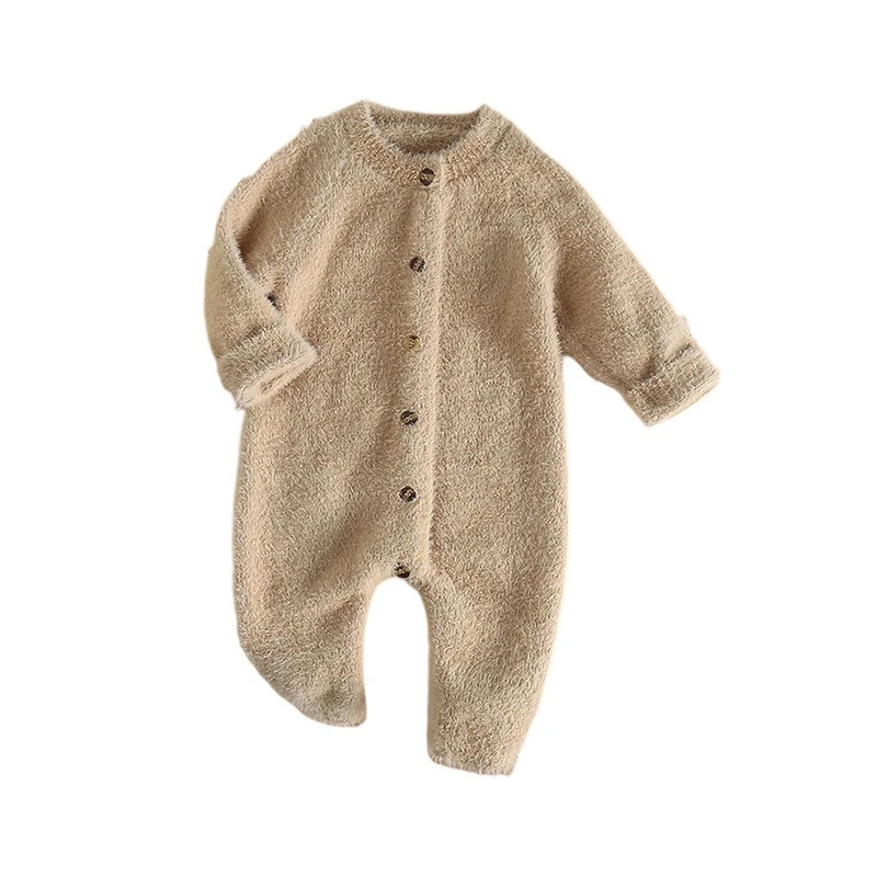 Unisex Baby Warm Knitted Jumpsuits in Autumn&Winter Infant Cute Plush Long-sleeve Romper Boys&Girls Outdoor Onesies for 6-9-12M