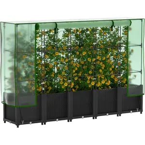 Large Black Plastic Vertical Garden Bed with Greenhouse, Trellis, and Self-Watering System for Tomatoes and Climbing Plants