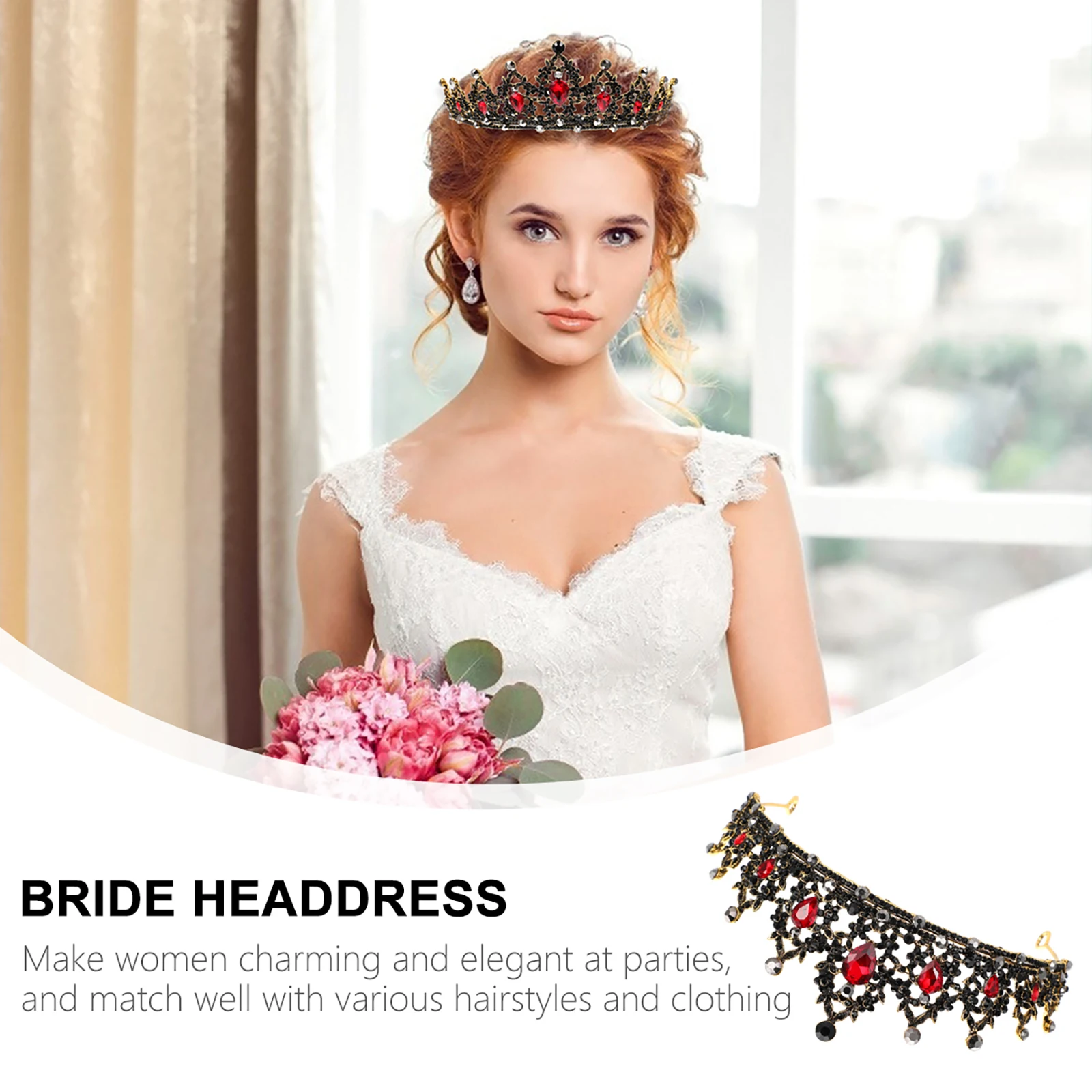 

Vintage Rhinestone Crown Bride Headdress Wedding Hair Accessories Bridal Jewelry for Women Headpiece Crystal Headwear