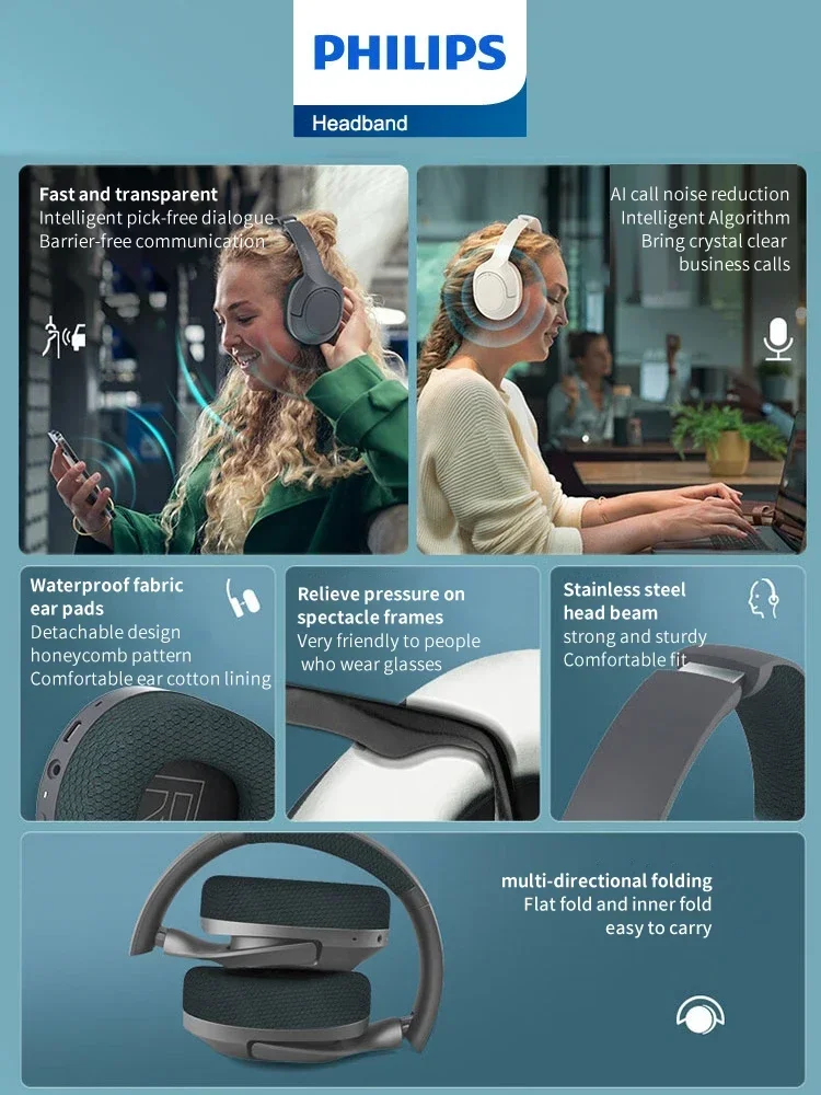 سماعات رأس لاسلكية ، بلوتوث ، سماعة أذن فوق الأذن ، ستيريو HiFi ، استعداد طويل ، ركض رياضي ، سماعة ميكروفون عالية الدقة ، جديدة