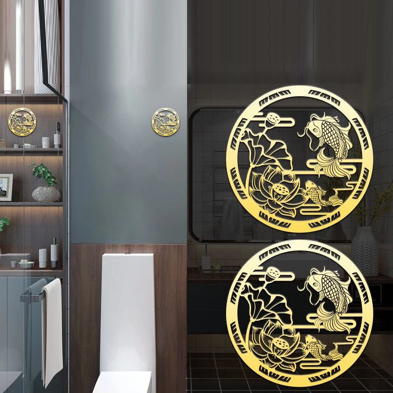 Carp Lotus Metal Sticker Lucky Wealth Home Feng Shui Decoration Mobile Phone Stickers Car Sticker Decals