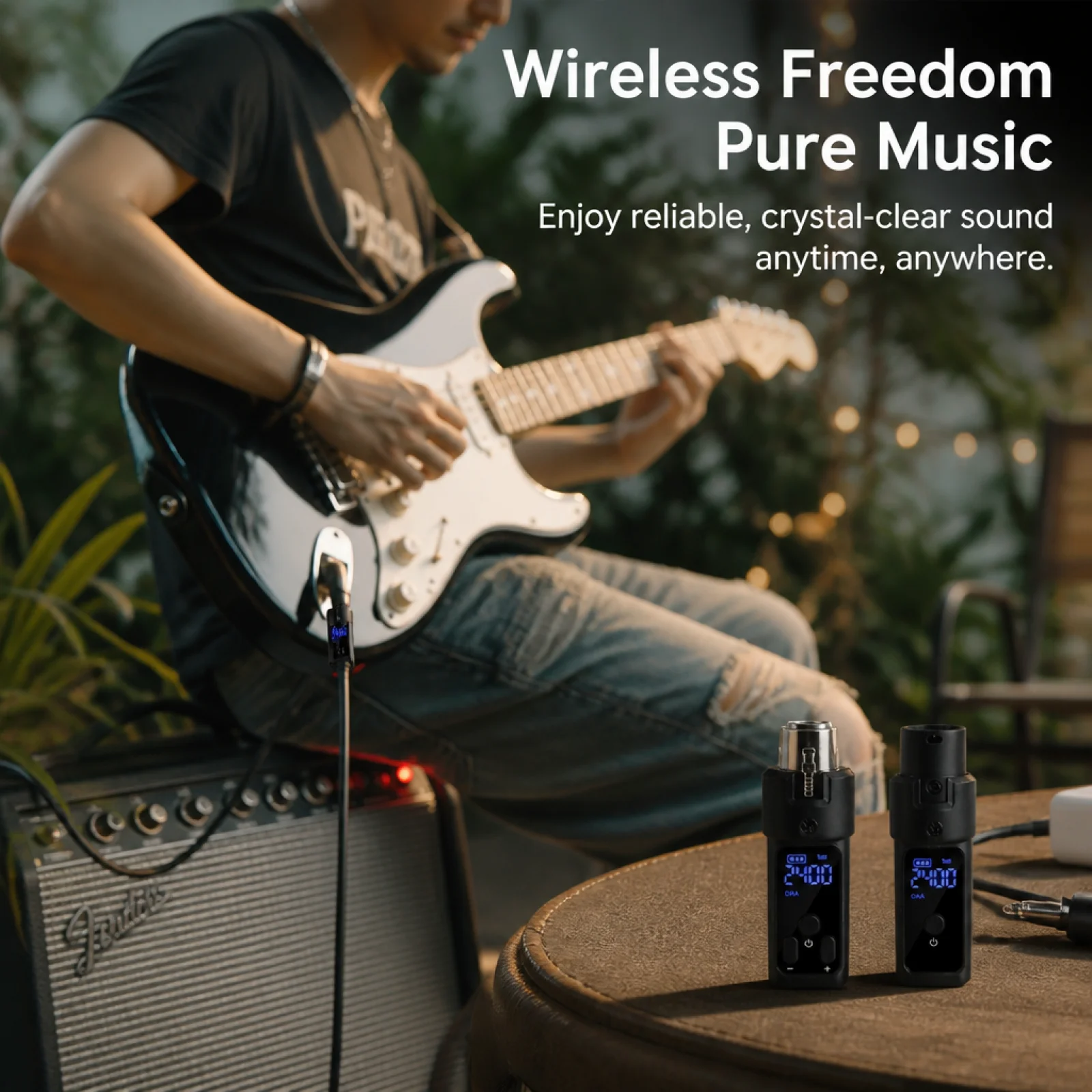 Plug-and-Play Guitar System Rechargeable Power sender with Digital Display, for Live Performance
