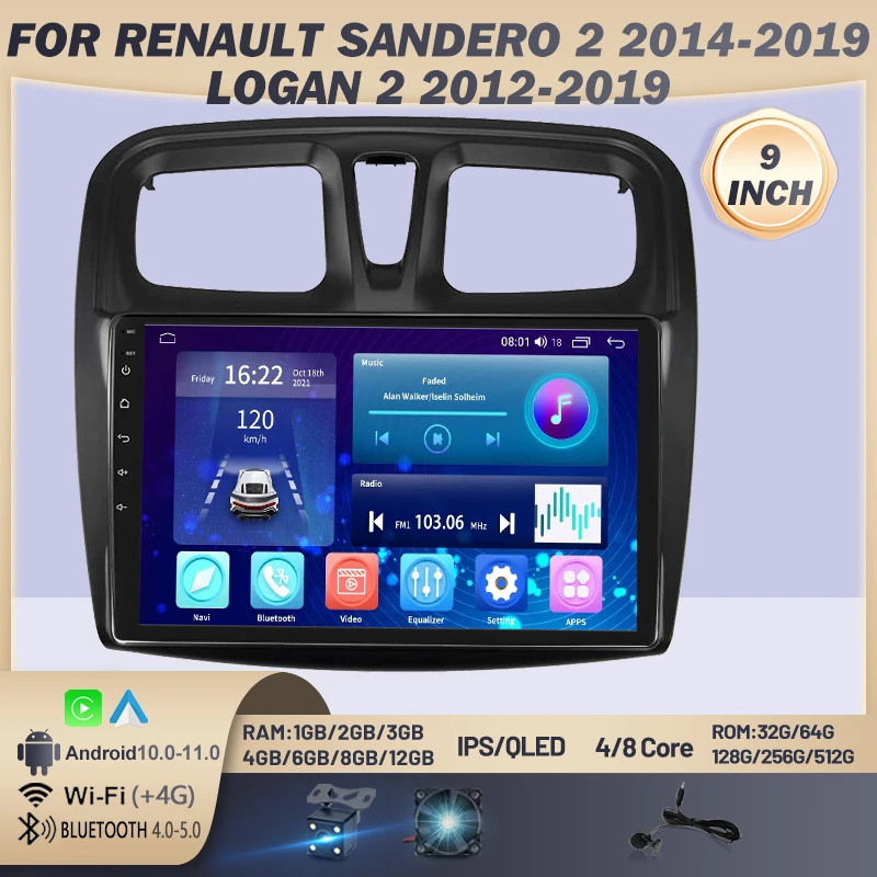 MAMSM Car Radio for Renault Sandero 2 2014-2019 Logan 2 2012-2019 9 Inch Android Multimedia Video Audio Player Carplay Stereo