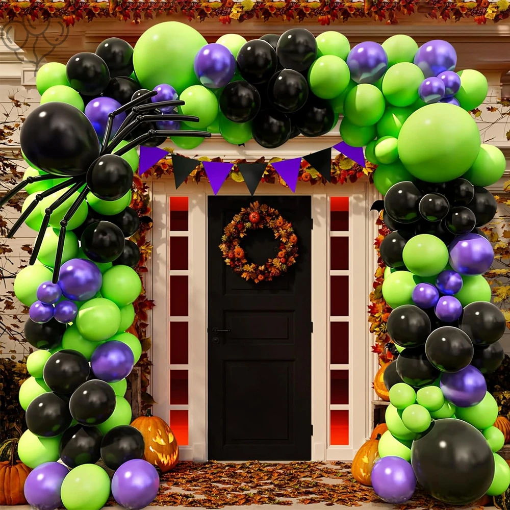 105pcs Halloween Balloon Garland Arch Green Black Metallic Purple Balloon Spider Balloons for Halloween Birthday Party Supplies