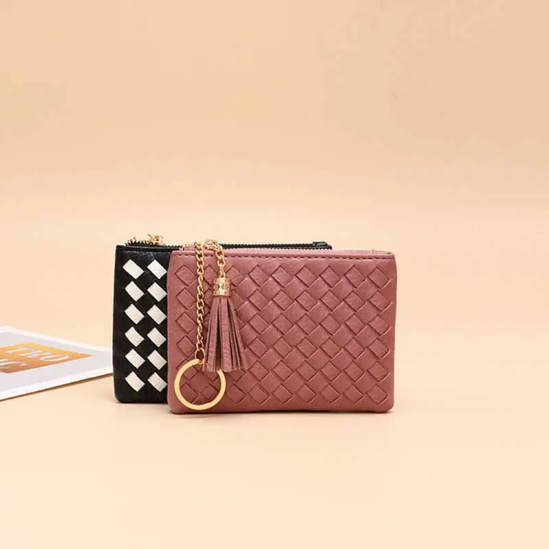 Zipper Coin Purse Minimalist Solid Color Lightweight Card Holder Handwoven Small Bag Cute Women's Accessory