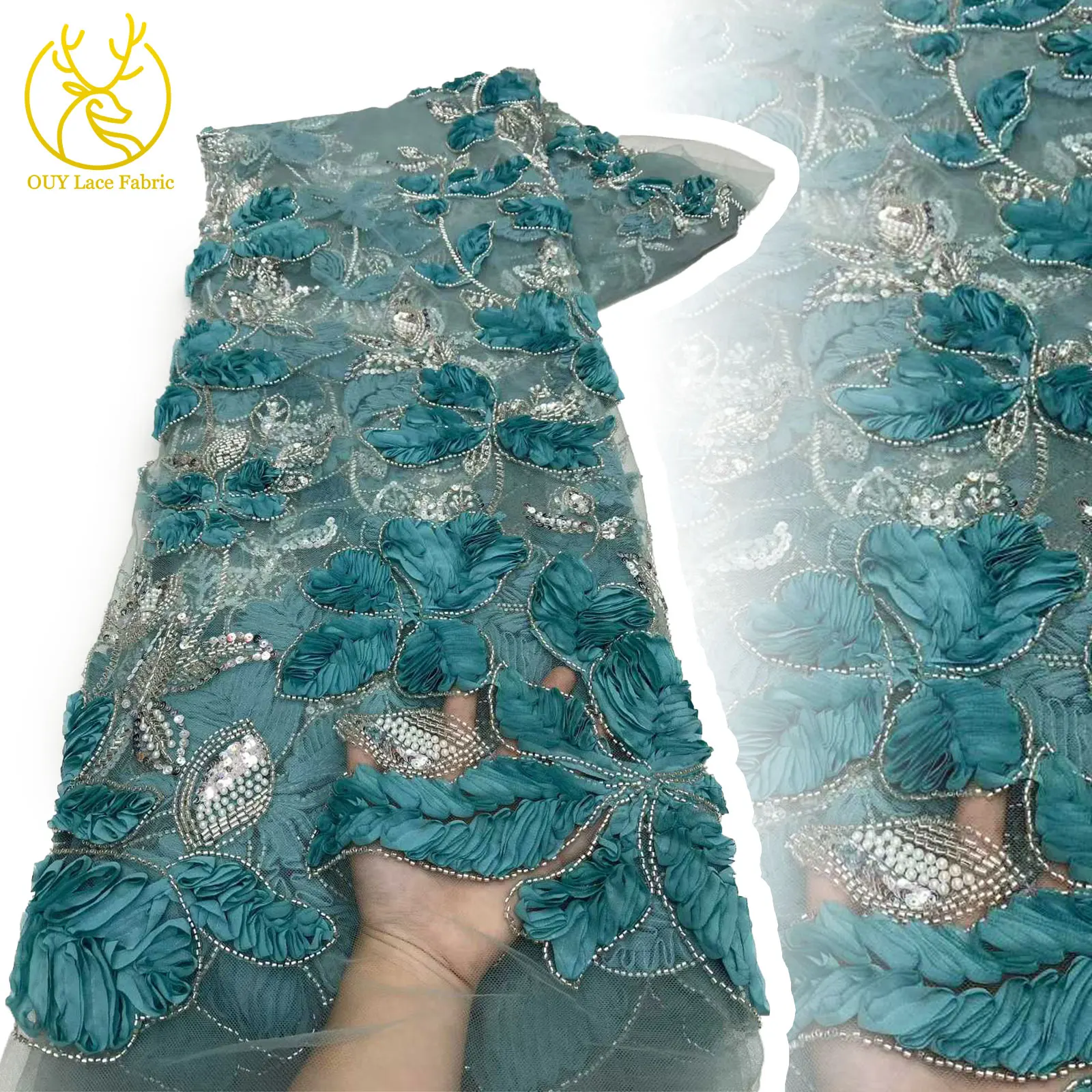 

Европейский новейший роскошный дизайн, свадебное 3D свадебное платье, кружевная ткань с блестками, 2025 г., африканская сетка из бисера, тюль, кружевная ткань, 5 ярдов