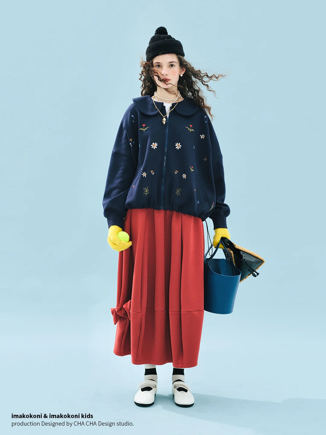 Women's Navy Blue Floral - Embroidered Collared Sweatshirt Outdoor Outings Sweet and Eye - Catching 255223