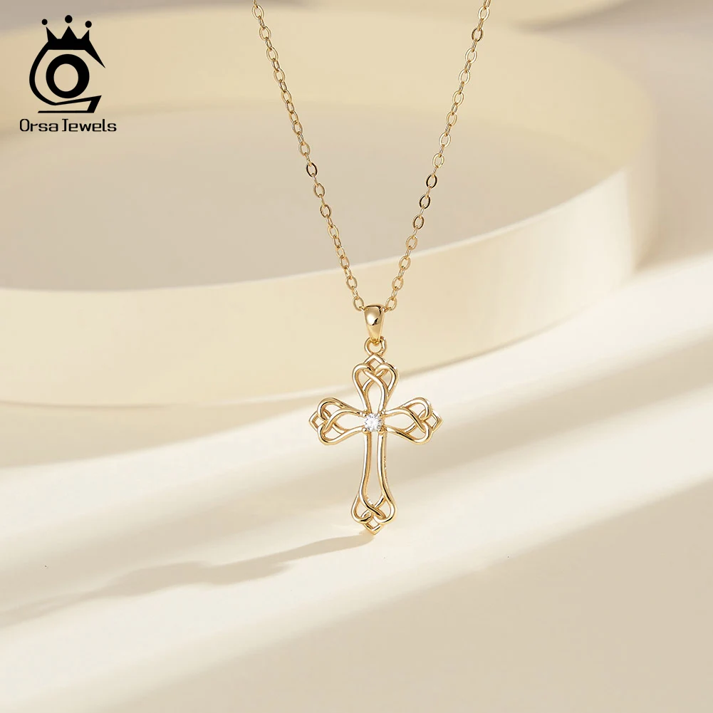 

ORSA JEWELS циркониевый крест кулон ожерелье для женщин стерлингового серебра 925 пробы ошейники колье христианские классические шикарные ювелирные изделия SAPN42
