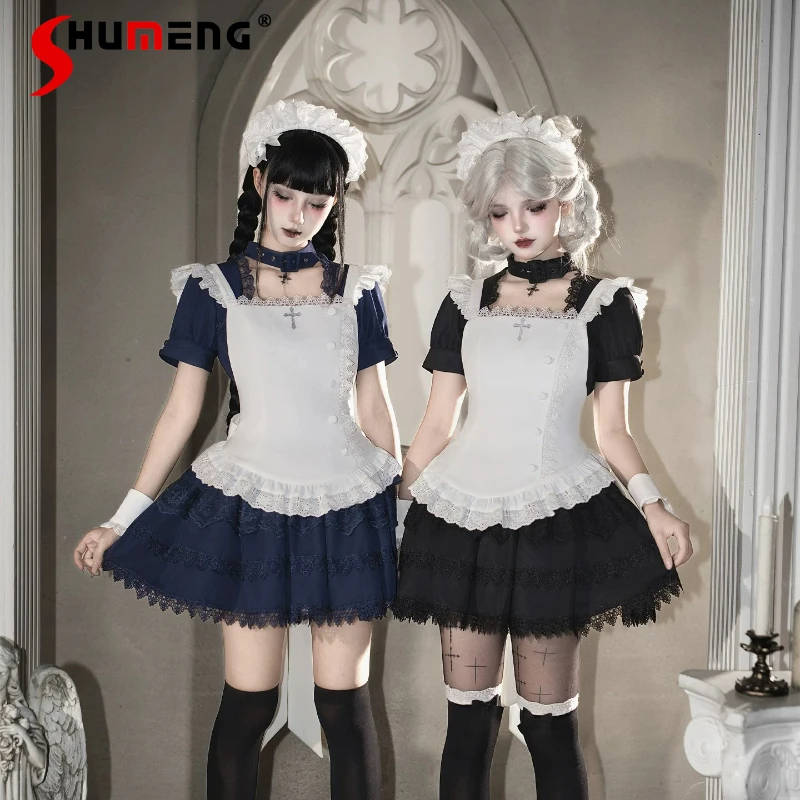 

Original Lolita Sweet Cool Mini 3-section Dress Flutter Sleeve Apron Multi-wear Twin Summer New Japanese Gothic Short Skirt Girl