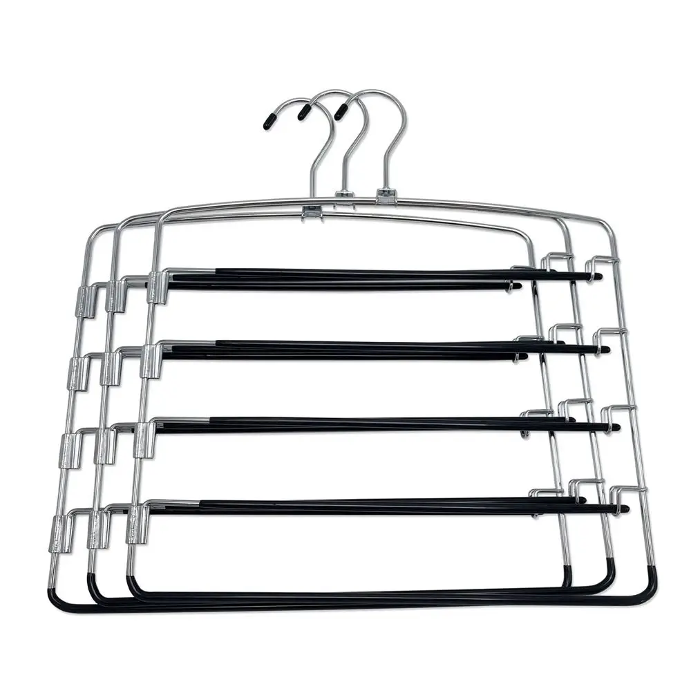 Metal Multi-Layer Trousers Hanger Moveable Hanging Pants Storage Holder Space Saving Reusable 5 Layer Trousers Rack Tie