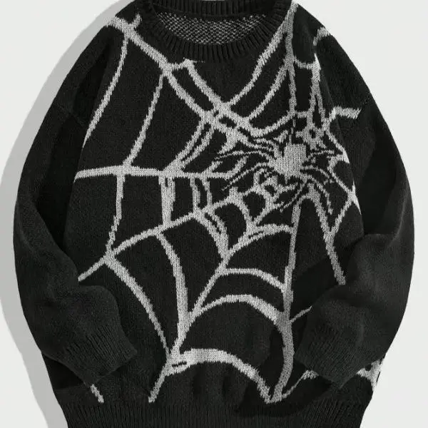 

Jacquard Round Neck Knitted Sweater for Men and Women, Lazy High Street Spider Sweater in Autumn and Winter