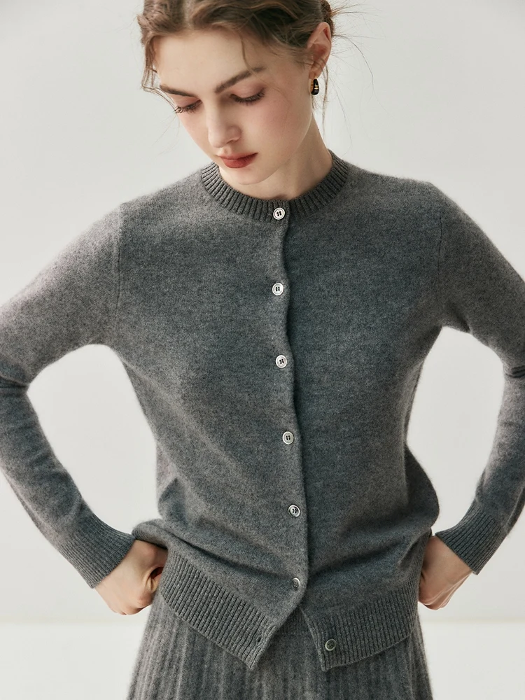 CHICUU Autumn Winter Women Thick O-neck Cardigan Basic Simple 100% Cashmere Sweater Solid Long Sleeve Cardigan Coat Knitwear