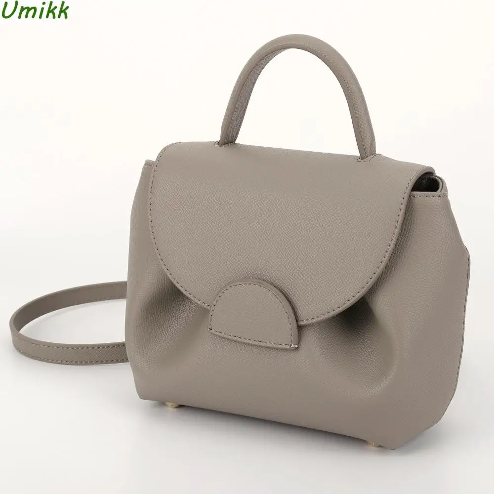 Mini bolso cruzado de cuero de vaca francés para mujer, cartera pequeña de diseño de lujo con asa superior y solapa sólida clásica, tendencia Retro, 2023