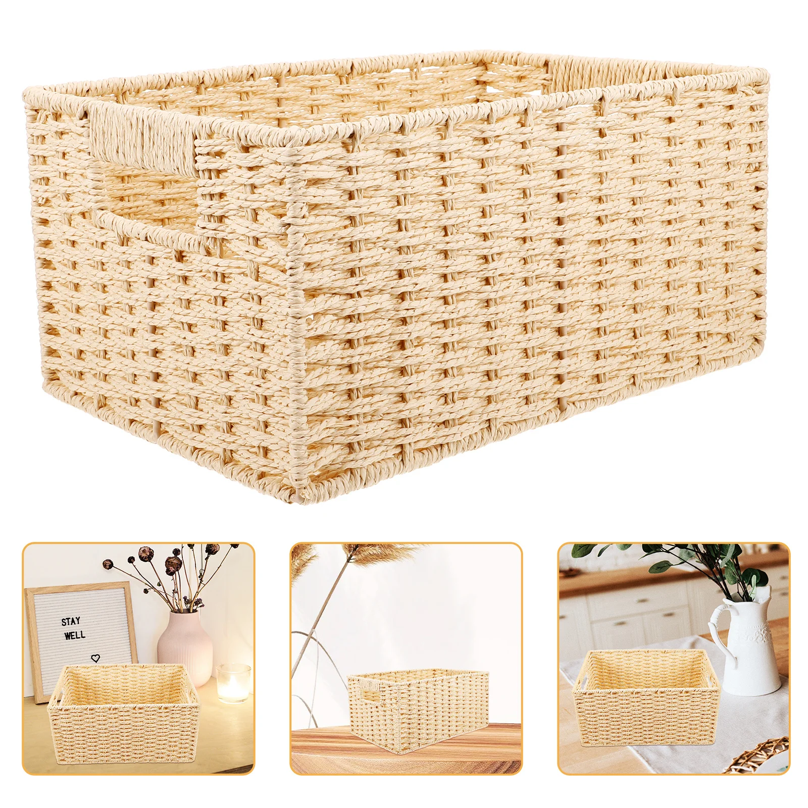 

Woven Storage Basket With Handle Household Sundry Organizer Decorative Basket For Desk Bedroom Kitchen Multipurpose Bin