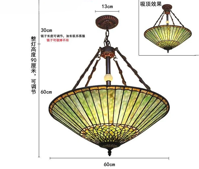 Tiffany Retro Glass Pendant Light Home Decor Lighting Villa Large Chandelier Entrance Living Room Bedroom Reverse Chandelier