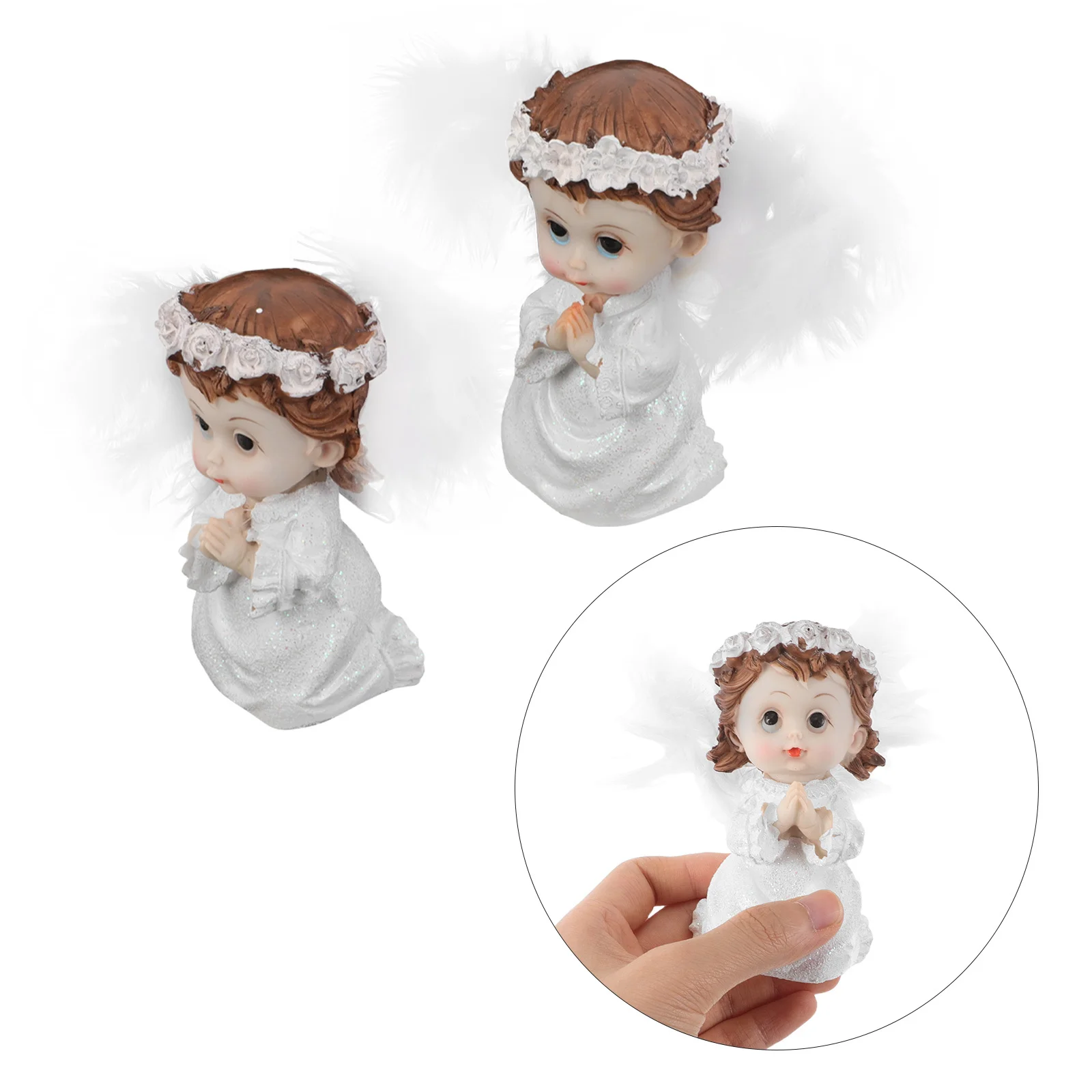 

2Pcs Mini Guardian Angel Decoration Resin Cherub Sculpture with Wings for Christmas Baptism Cake Topper Party Home Garden
