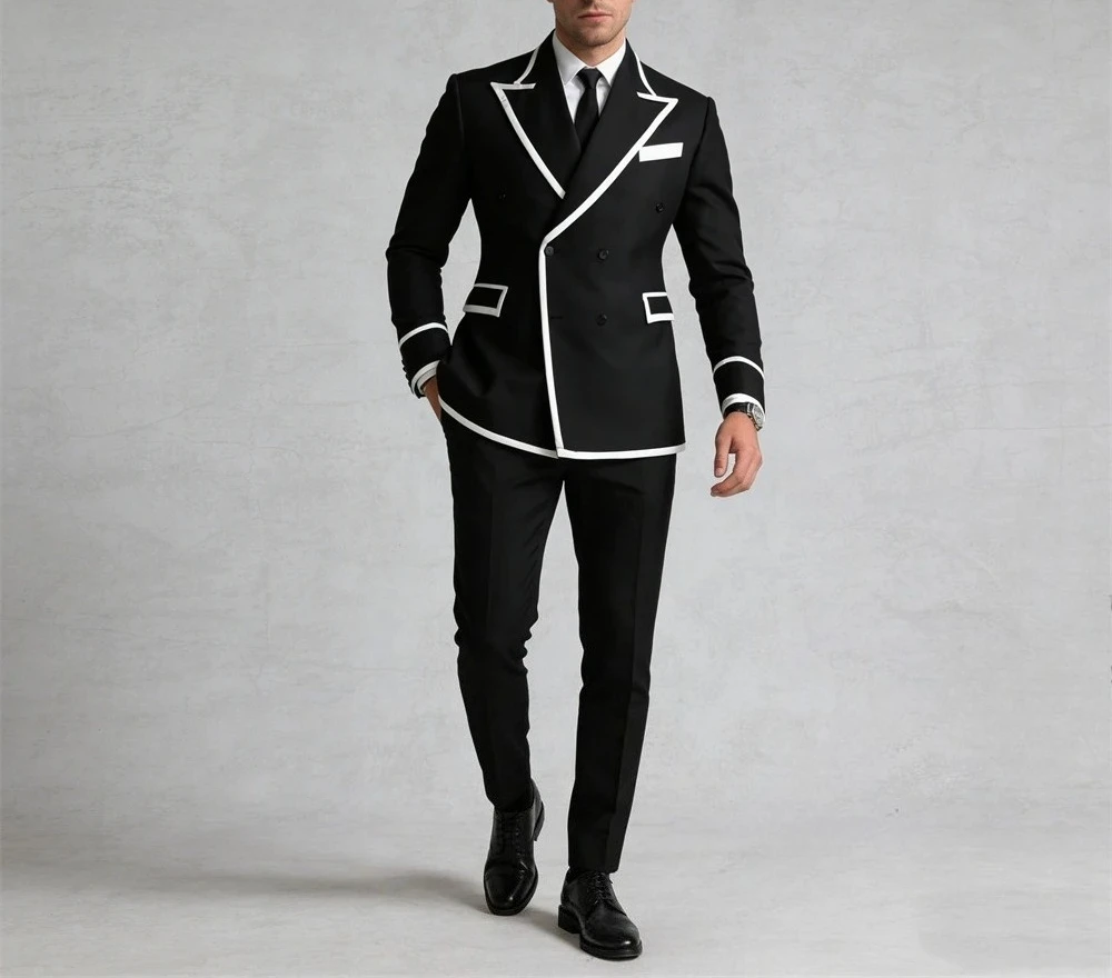 Men's Contrast 2 Piece Suit Set from XXS to 7XL Double Breasted Peak Lapel Suit Wedding Party Prom Performance Tuxedo