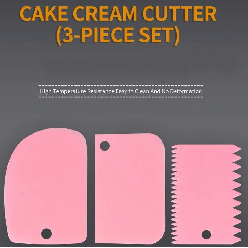 3Pcs Cream Scraper Suit DIY Kitchen Straight Arc Tooth Shape Cream Bread Cutter Plastic Cake Pasty Scraper Baking Fondant Tools