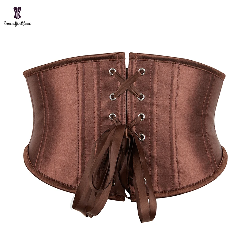 Front 3 Busk Closure Brown Steampunk Cincher Shapers Mini Waist Trainer Corset Underbust Corselet Plus Size XS-XXL