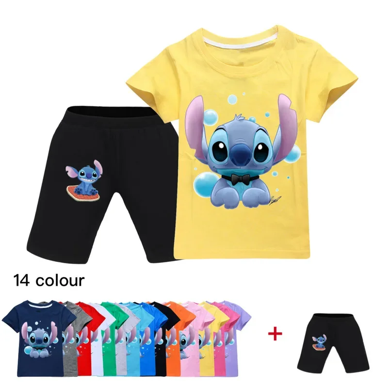 

2024 Sell Well Summer New Disney Cartoon Kawaii Stitch Printed T-shirt Printed Shorts Children Clothing Boy Girl Birthday Gift