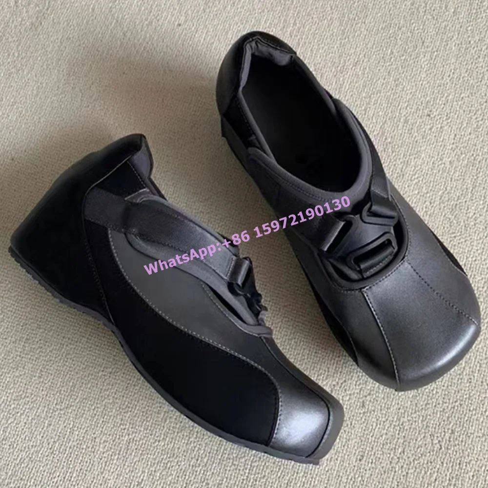 Black Gray Mary Jane Pumps Square Toe Buckle Shallow High Increase Sports Style Shoes Hotties Thick Soled Niche Design Shoes