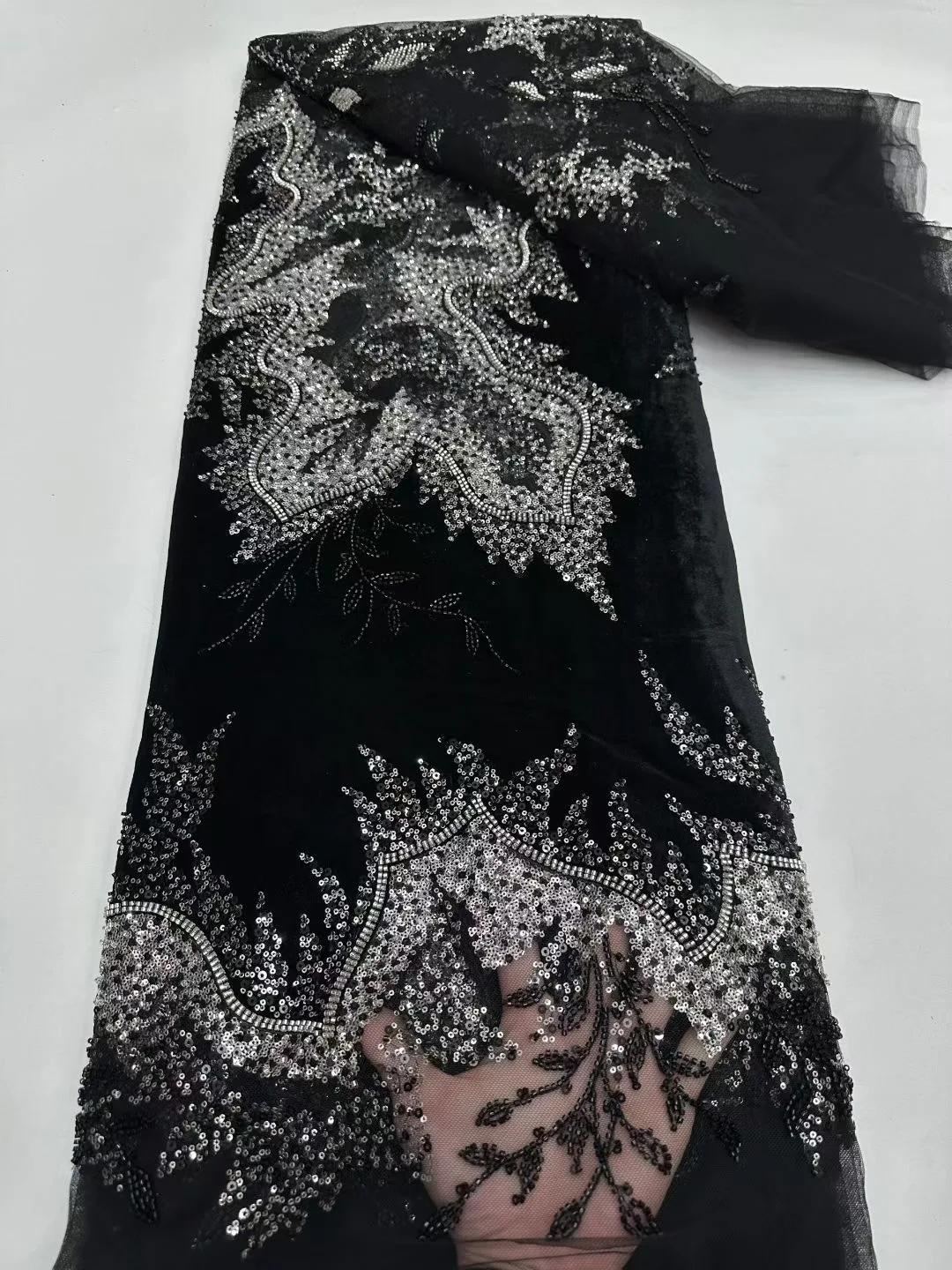 

Luxury African Beaded Lace Fabric High Quality 2025 Beads 3d Embroidery French Tulle Laces 5 Yards for Nigerian Wedding Dress