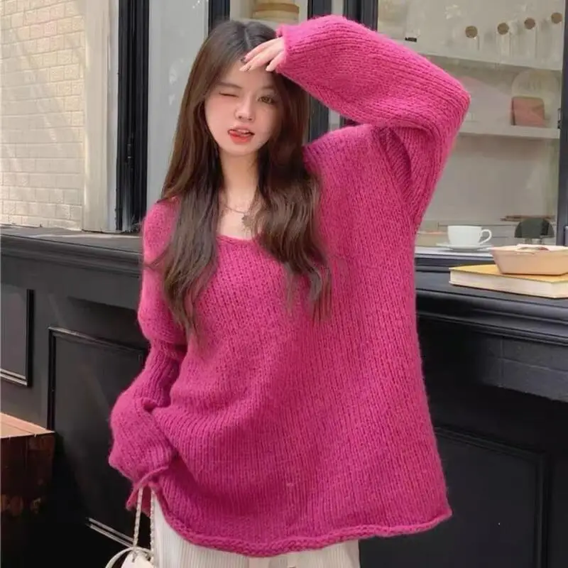 

Women's Loose Sweater Winter Solid Color Jumper Keep Warm Innerwear Tops Student Jumper Lazy Soft and Sticky V Collar Knitwear
