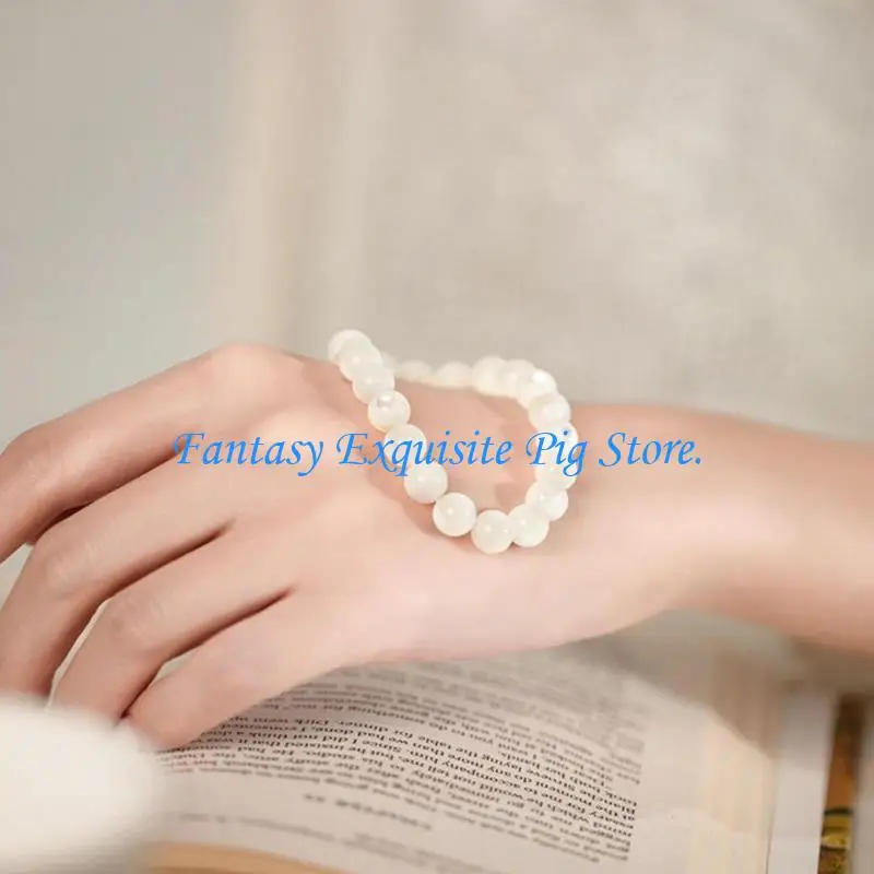 White Bead Bracelet with Polished Soft Reflective Look and Elastic Cord 