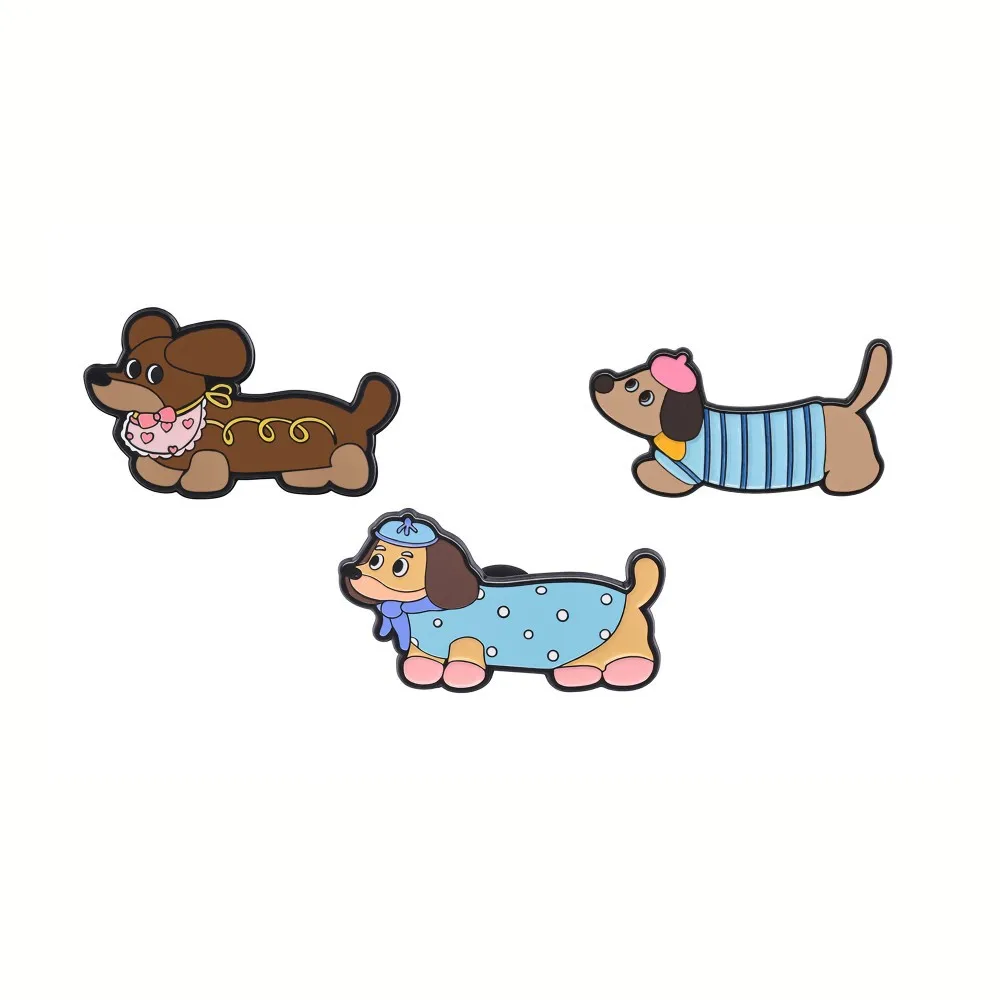 Cartoon Animal Brooch Cute Sausage Dog Enamel Pin Backpack Clothing Metal Badge Accessories Gift for Friends
