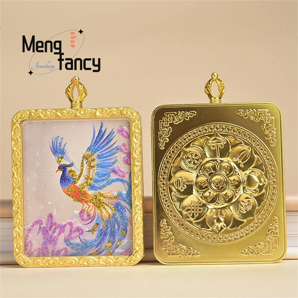 

New Model Hand-painted Gold-embellished Thangka Gawu Box Phoenix Ethnic Style Pendant Couple Fashion Charm Jewelry Holiday Gifts