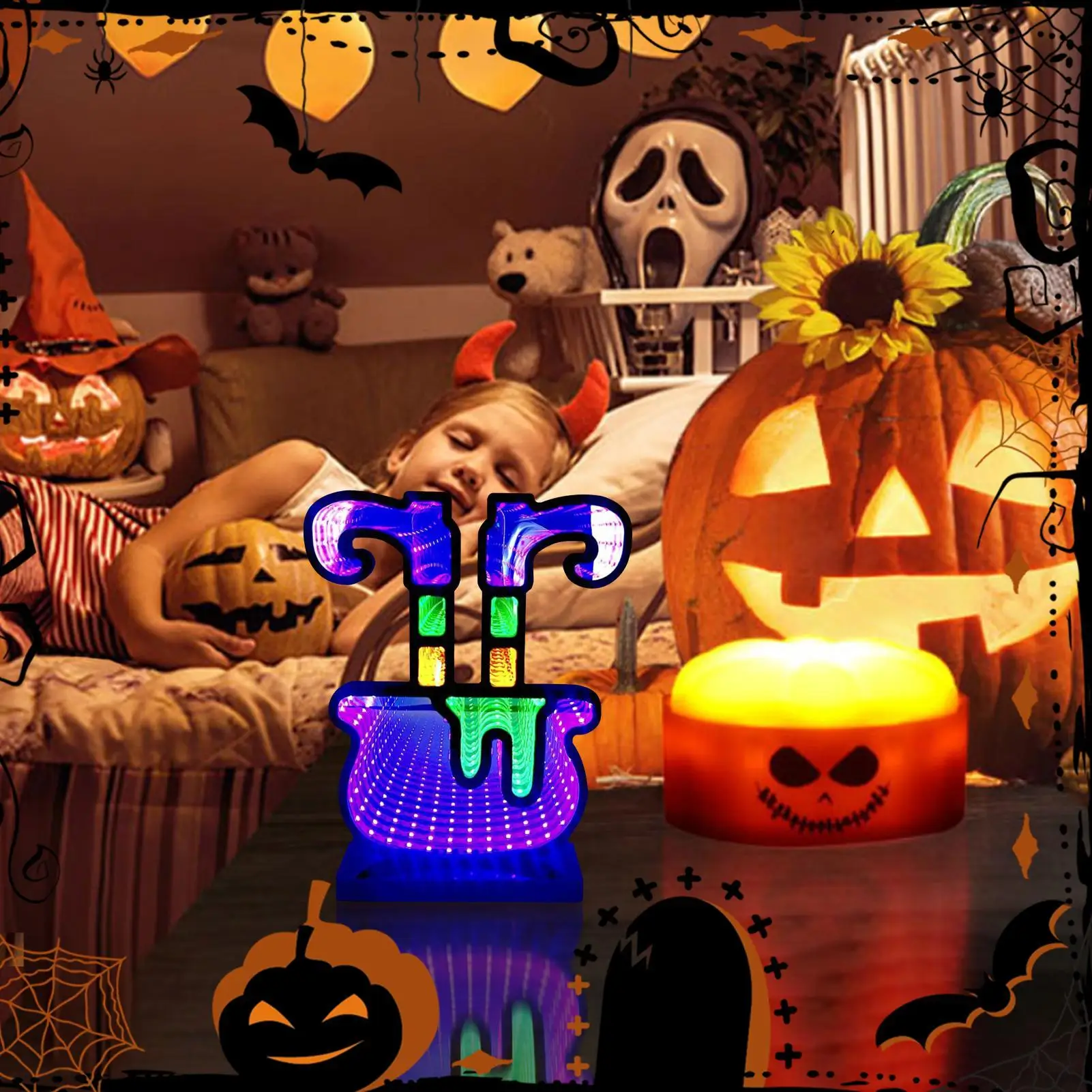 Lampu Malam Halloween LED Lampu Neon Dekoratif Akrilik Lampu Meja Samping Tempat Tidur Dekorasi Halloween Dekorasi Meja untuk Kamar Tidur Bar