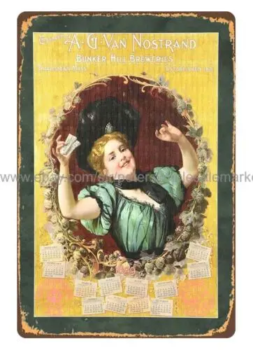 1899 calendar Bunker Hill Breweries A.G. VAN NOSTRAND metal tin sign  wall art
