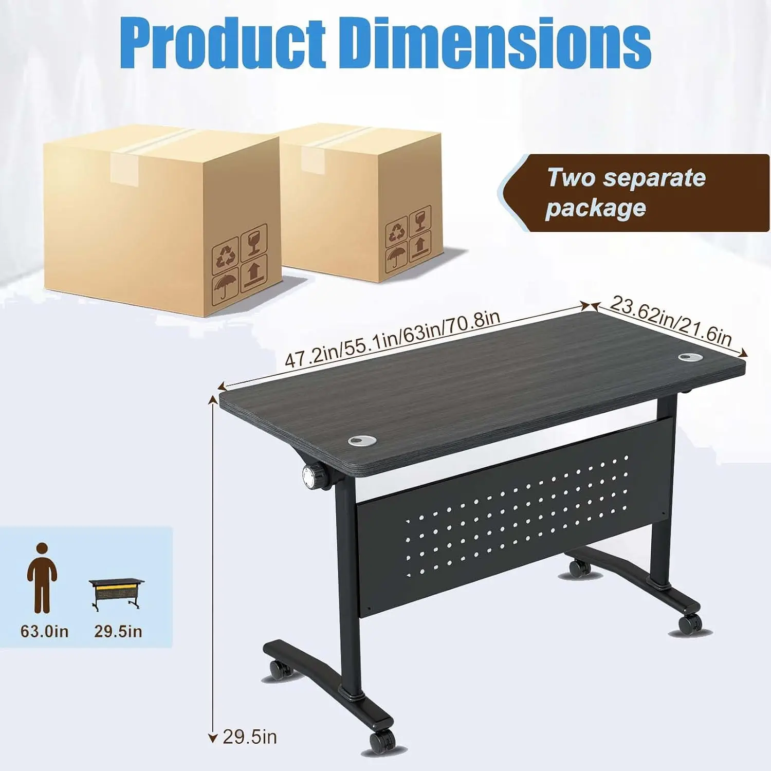 Folding Conference Table,Modular Conference Room Table with Wheels, Mobile Flip Top Training Table,Stackable Space-Saving Confer
