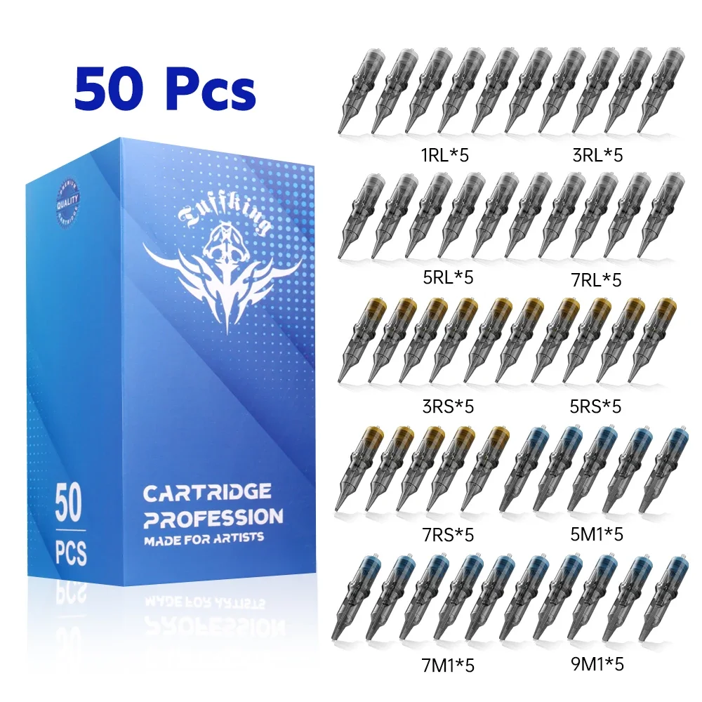 

50/100PC RL/RS/M1 Mixed Cartridge Tattoo Needle Disposable Sterilized Safety Tattoo Needle for Cartridge Machines Grips