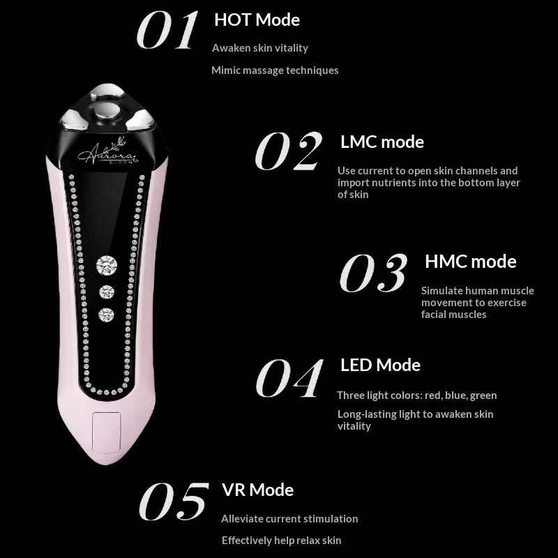Facial and Neck Lifting Massager Device Home Use Color Light Microcurrent Charging Lifting Firming Beauty Instrument