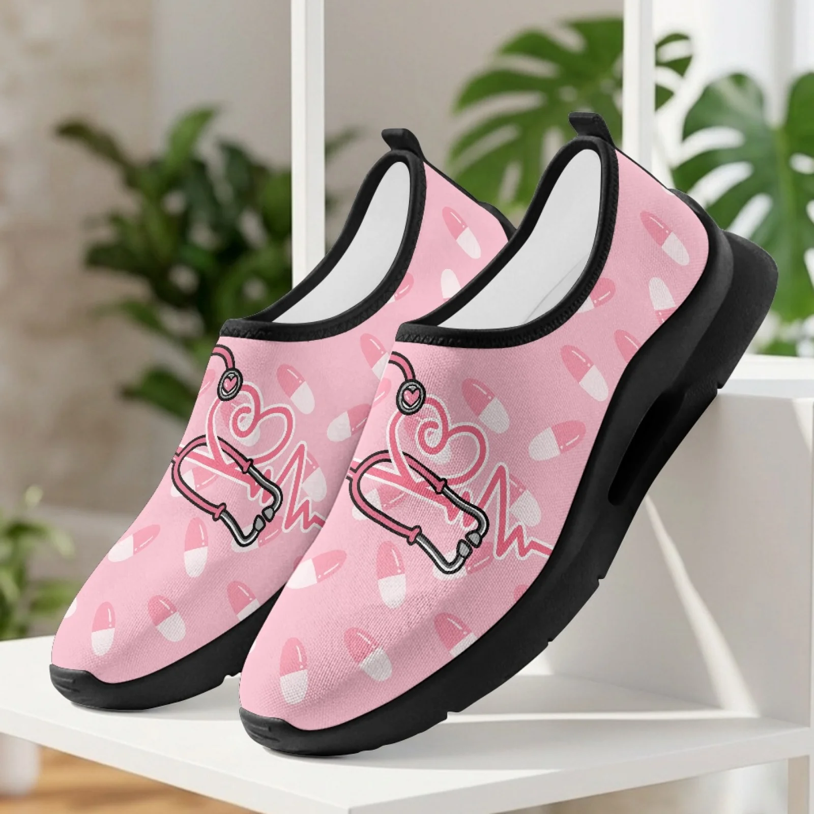 PENSTROLL Pink Medical Pattern Soft Casual Sneakers for Men, Slip on Mesh Walking Shoes for Business Travel and Daily Walking