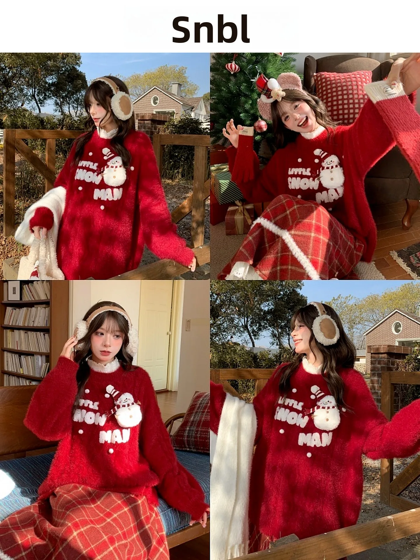 

Зимний белый вязаный свободный свитер с круглым вырезом, универсальный женский теплый топ с длинными рукавами для подростков, праздничный новогодний вариант