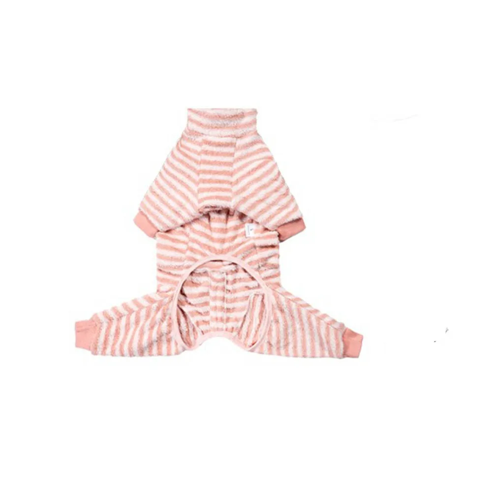 

Anti-hair Loss Striped Dog Pajamas Jumpsuit Cotton Material Warm Dog Jumpsuit Four-legged Design Dog Sleepwear Pet Home Wear