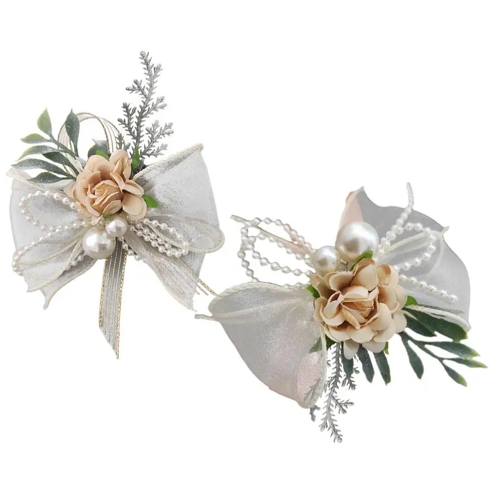

2 Pcs Corsage Bridesmaid Wrist Flower Bridesmaid Corsage Pearl Bracelet Bridal Accessories Elegant Rustic Themed Decor