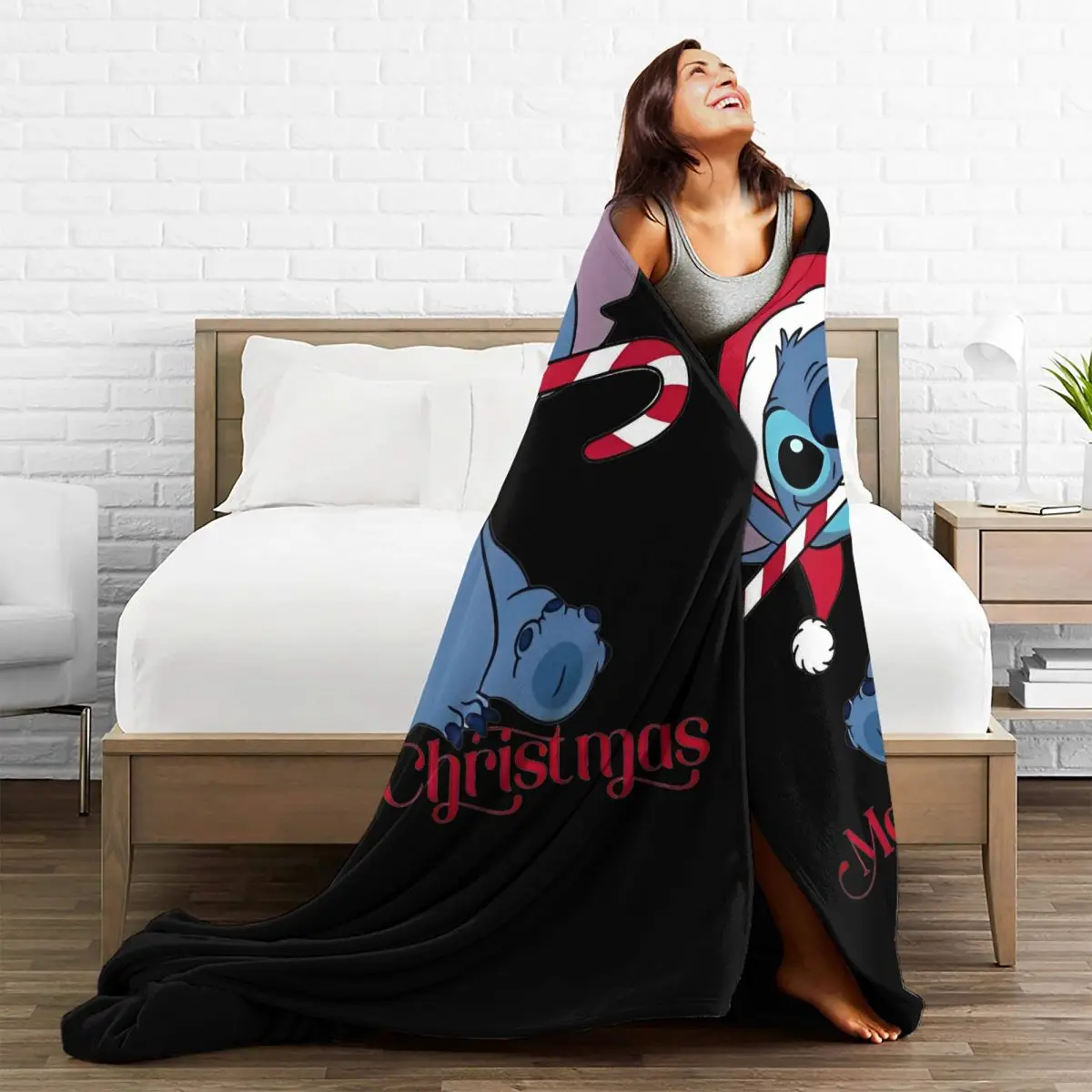 Lilo & Stitch Christmas Blanket Super Soft Aesthetic Plush Bedding Throws For Bedroom Travel Flannel Bedspread Bed Cover